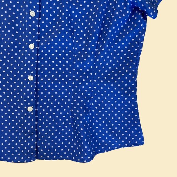 1980s polka-dot blouse by Joanna, size L blue & white vintage 80s/90s shirt - Picture 8 of 9